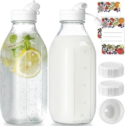 2 Pack Glass Milk Bottle 