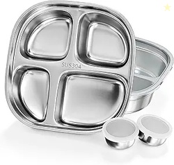 Stainless Steel Divided Plate, 2 Pack