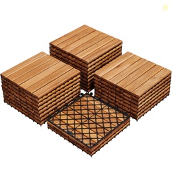 Acacia Natural Wood Interlocking Deck Tiles for Indoor and Outdoor (Se