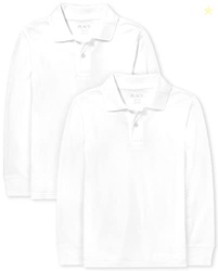 The Children's Place boys Long Sleeve Pique Polo Shirt, White 2 Pack, 
