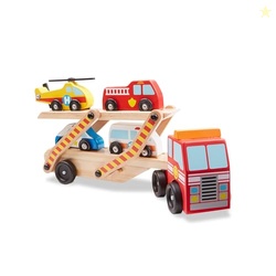 Melissa & Doug Emergency Vehicle Carrier Wooden Truck with 4 Rescue Ve