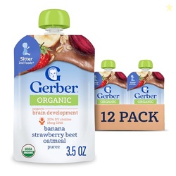 Gerber Organic Baby Food Pouches, Toddler, WonderFoods, Banana Strawbe