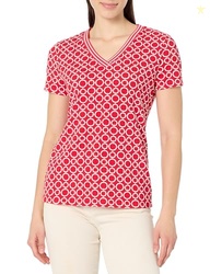 Nautica Jeans Women's V-Neck T-Shirt, Regatta Red/Bright White, XS