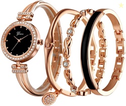 CdyBox Women Crystal Watch with 3 Bracelets Set 