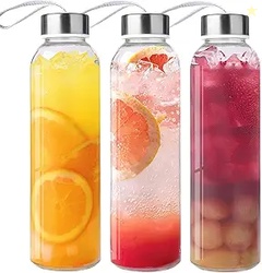 3 Packs Glass Water Bottles with Lid 