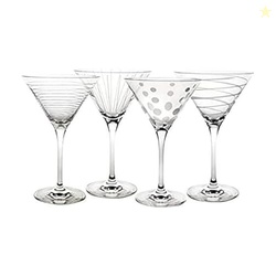 Mikasa Cheers 10-Ounce Martini Glasses, Fun Etched Designs, Durable Cl