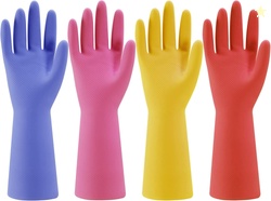 Rubber Kitchen Dishwashing Gloves - 4 Pairs 