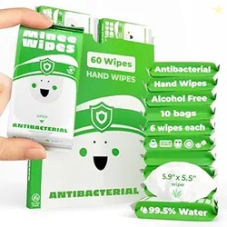 Compact Travel Antibacterial Wipes, 10 Pack Total 60 Wipe AD