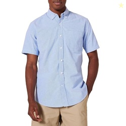 Amazon Essentials Men's Short-Sleeve Oxford Shirt with Pocket, Blue, M