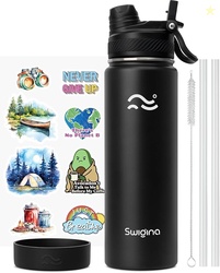 [2-IN-1 LID] Insulated Water Bottle with Silicone Boot 