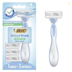 BIC EasyRinse Sensitive Anti-Clogging, Refillable Women's Razors With 