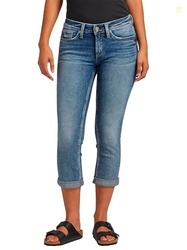 Silver Jeans Co. Women's Britt Low Rise Curvy Fit Capri Jeans, Med Was