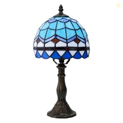 MEHOOM Tiffany Style Table Lamp, Stained Glass Shade, LED 3-Color Dimm