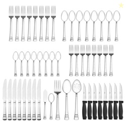 Pfaltzgraff Sapphire Bay 53-Piece Stainless Steel Flatware Set, Servic