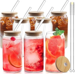 Glass Cups with Bamboo Lids and Straws 8pcs 