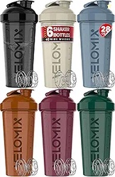 VELOMIX -6 PACK- 28 oz Protein Shaker Bottle for Protein Mixes - 6x Wi