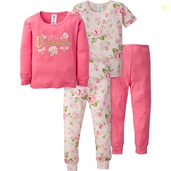 Gerber Baby Girls Toddler Snug Fit 4-piece Pajama Set, Roses, 5T US