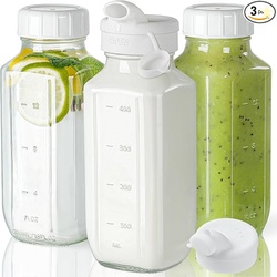 Syntic Glass Juice Bottles with Lids, 3 Pack