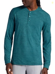 Gaiam Mens Commuter Long Sleeve Henley Shirt, Standard Fit, Stretch Mi