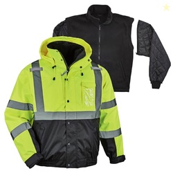 High Visibility Reflective Winter Bomber Jacket, Black Bottom, Zip Out