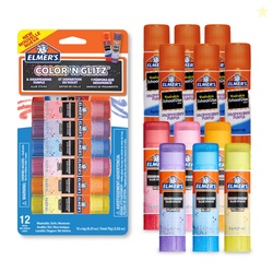 Elmers Color 'n Glitz Glue Sticks, 12 Pack