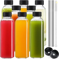 [UPGRADED LID] 8 Pack Glass Juice Bottles AD