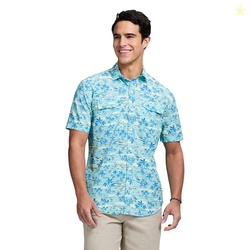 Izod Men's Sunshield Performance Button Down Short Sleeve Shirt, Atomi