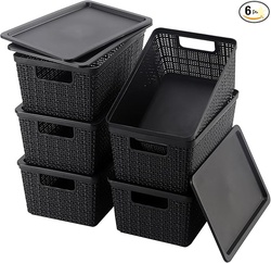 6 Pack Plastic Storage Baskets With Lids