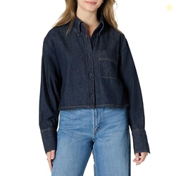 Amazon Essentials Women's Modern Oversized-Fit Cropped Denim Button-Do