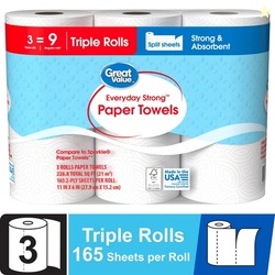 Great Value Everyday Strong Paper Towels, 3 Triple Rolls