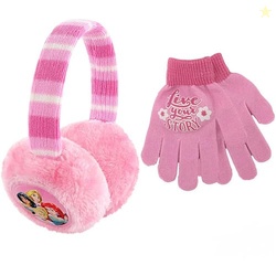 Disney Girls Winter Earmuffs Warmers And Kids Gloves Sets, Princess Pl