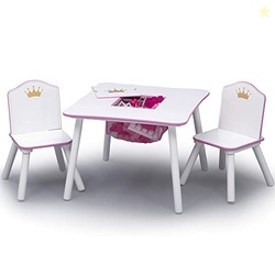 Delta Children Princess Crown Kids Wood Table and Chair Set with Stora