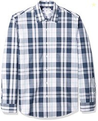 Amazon Essentials Men's Long-Sleeve Casual Poplin Shirt, White Navy La