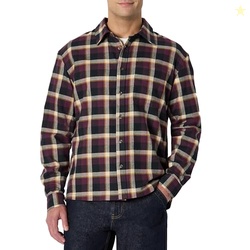 Amazon Essentials Men's Relaxed-Fit Long-Sleeve Flannel Shirt, Dark Bu
