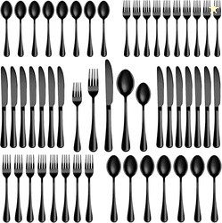 60 Pcs Black Silverware Set