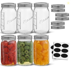 Regular Mason Jars with Airtight Lids, Set of 6