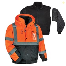 High Visibility Reflective Winter Bomber Jacket, Black Bottom, Zip Out