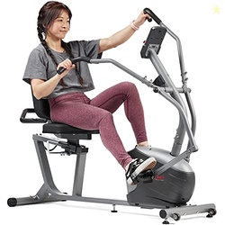 Sunny Health & Fitness Compact Performance Recumbent Bike with Dual Mo