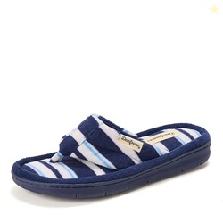 Dearfoams Women's Wrenley Terry Thong, Blue Stripe, M