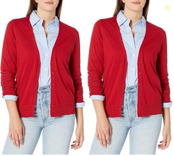 Amazon Essentials Women's Lightweight V-Neck Cardigan Sweater, Red, 6X