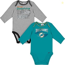 NFL Baby 2-Pack Long Sleeve Bodysuit, Miami Dolphins, 3-6 Months Team 
