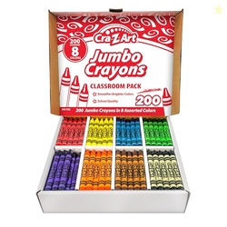 Cra-Z-Art Jumbo Crayon Bulk Class Pack 200ct 8 Assorted Colors, 25 Cra