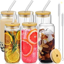 Drinking Glasses with Lids and Glass Straw - 6 Pcs AD
