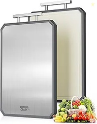 SNOWCLAD Stainless Steel Cutting Board,Double Sided Steel Bread Board 