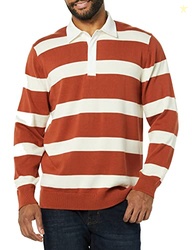 Amazon Essentials Men's Rugby Sweater, Chestnut Brown Stripe, Small