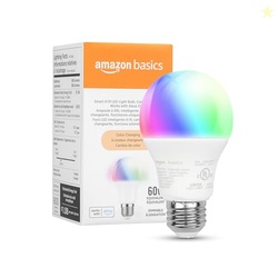 Amazon Basics Smart A19 LED Light Bulb, Color Changing, 9W (60W Equiva