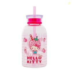 Silver Buffalo Sanrio Hello Kitty Strawberry Milk Grid Glass Milk Bott