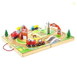 Melissa & Doug 17-Piece Wooden Take-Along Tabletop Farm, 4 Farm Vehicl