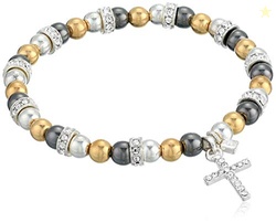 Nine West Women's Crystal Cross Stretch Bracelet Tri Tone