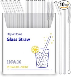 HeykirHome 10-Pack Reusable Glass Straw
